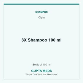8X Shampoo 100 ml — Cipla, Bottle of 100 ml. Available at Gupta Meds pharmacy, Cuttack.