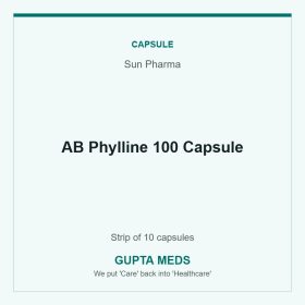 AB Phylline 100 Capsule — Sun Pharma, Strip of 10 capsules. Available at Gupta Meds pharmacy, Cuttack.