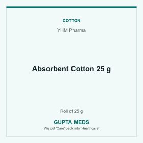 Absorbent Cotton 25 g — YHM Pharma, Roll of 25 g. Available at Gupta Meds pharmacy, Cuttack.