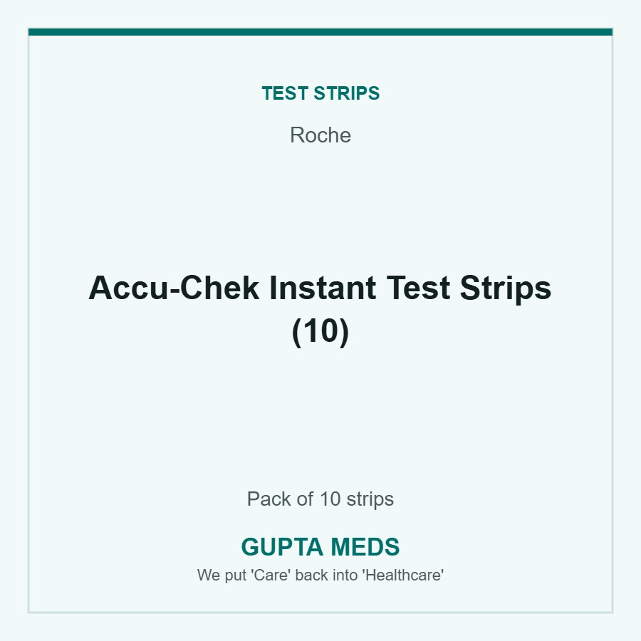 Accu-Chek Instant Test Strips (10) — Roche, Pack of 10 strips. Available at Gupta Meds pharmacy, Cuttack.