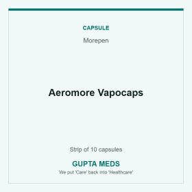 Aeromore Vapocaps — Morepen, Strip of 10 capsules. Available at Gupta Meds pharmacy, Cuttack.