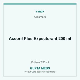 Ascoril Plus Expectorant 200 ml — Glenmark, Bottle of 200 ml. Available at Gupta Meds pharmacy, Cuttack.