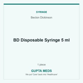 BD Disposable Syringe 5 ml — Becton Dickinson, 1 piece. Available at Gupta Meds pharmacy, Cuttack.