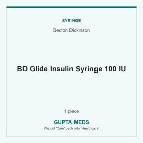 BD Glide Insulin Syringe 100 IU — Becton Dickinson, 1 piece. Available at Gupta Meds pharmacy, Cuttack.