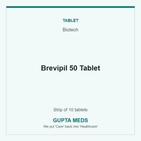Brevipil 50 Tablet — Biotech, Strip of 10 tablets. Available at Gupta Meds pharmacy, Cuttack.