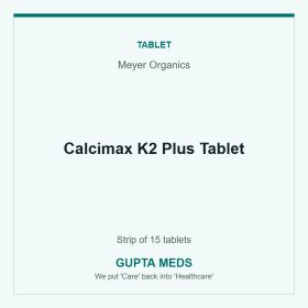 Calcimax K2 Plus Tablet — Meyer Organics, Strip of 15 tablets. Available at Gupta Meds pharmacy, Cuttack.
