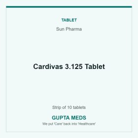 Cardivas 3.125 Tablet — Sun Pharma, Strip of 10 tablets. Available at Gupta Meds pharmacy, Cuttack.