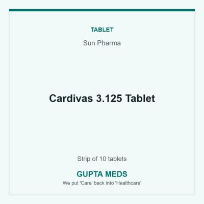 Cardivas 3.125 Tablet — Sun Pharma, Strip of 10 tablets. Available at Gupta Meds pharmacy, Cuttack.
