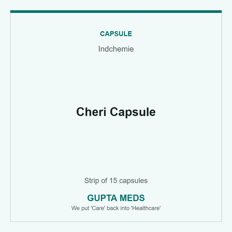 Cheri Capsule — Indchemie, Strip of 15 capsules. Available at Gupta Meds pharmacy, Cuttack.