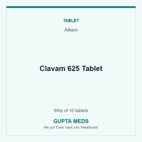 Clavam 625 Tablet — Alkem, Strip of 10 tablets. Available at Gupta Meds pharmacy, Cuttack.