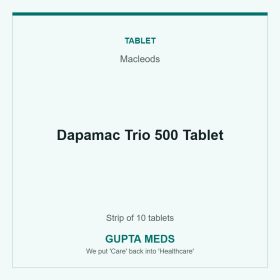 Dapamac Trio 500 Tablet — Macleods, Strip of 10 tablets. Available at Gupta Meds pharmacy, Cuttack.