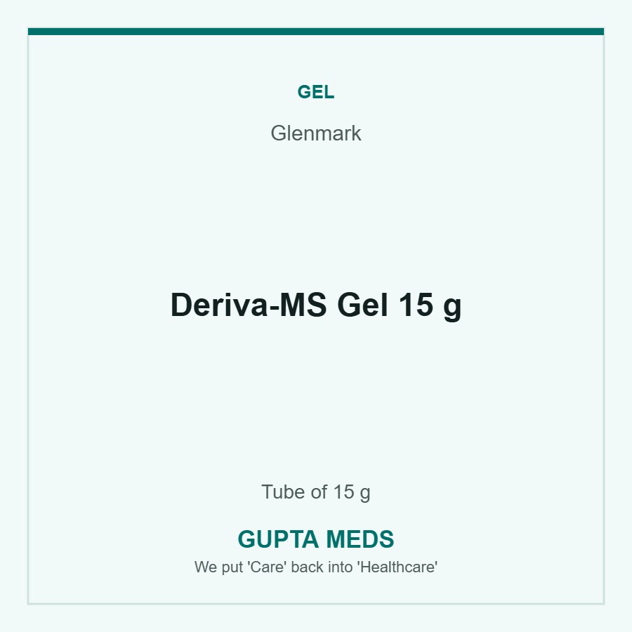 Deriva-MS Gel 15 g — Glenmark, Tube of 15 g. Available at Gupta Meds pharmacy, Cuttack.