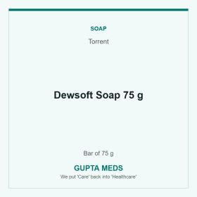 Dewsoft Soap 75 g — Torrent, Bar of 75 g. Available at Gupta Meds pharmacy, Cuttack.