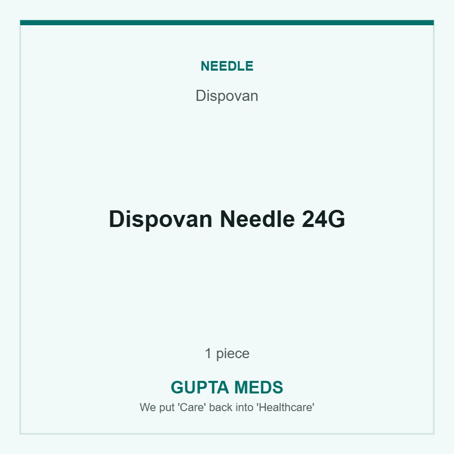 Dispovan Needle 24G — Dispovan, 1 piece. Available at Gupta Meds pharmacy, Cuttack.