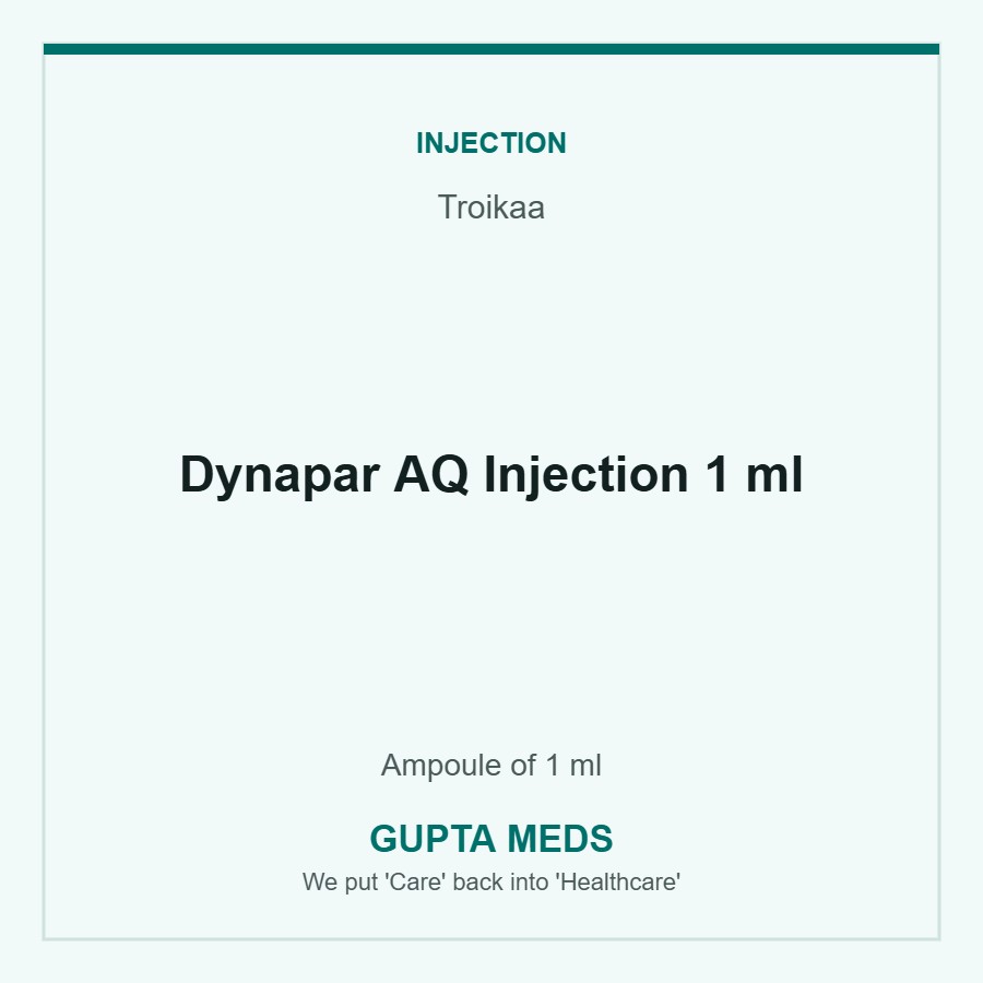 Dynapar AQ Injection 1 ml — Troikaa, Ampoule of 1 ml. Available at Gupta Meds pharmacy, Cuttack.