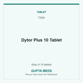Dytor Plus 10 Tablet — Cipla, Strip of 15 tablets. Available at Gupta Meds pharmacy, Cuttack.