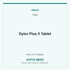 Dytor Plus 5 Tablet — Cipla, Strip of 15 tablets. Available at Gupta Meds pharmacy, Cuttack.