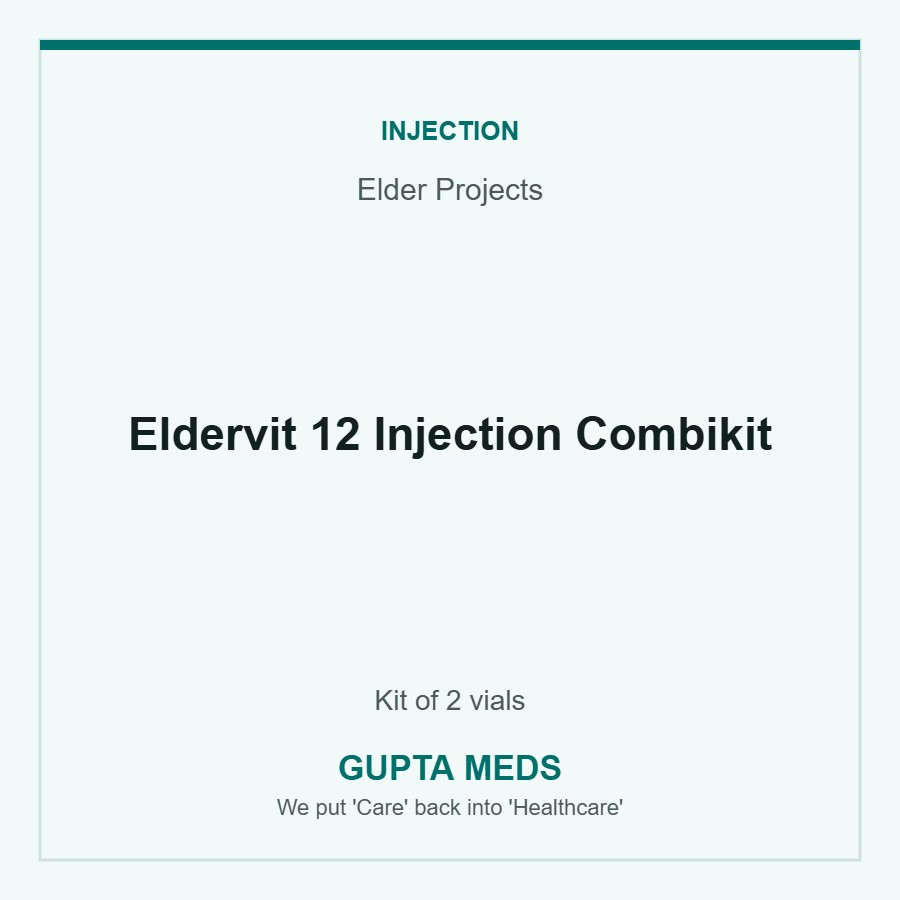 Eldervit 12 Injection Combikit — Elder Projects, Kit of 2 vials. Available at Gupta Meds pharmacy, Cuttack.