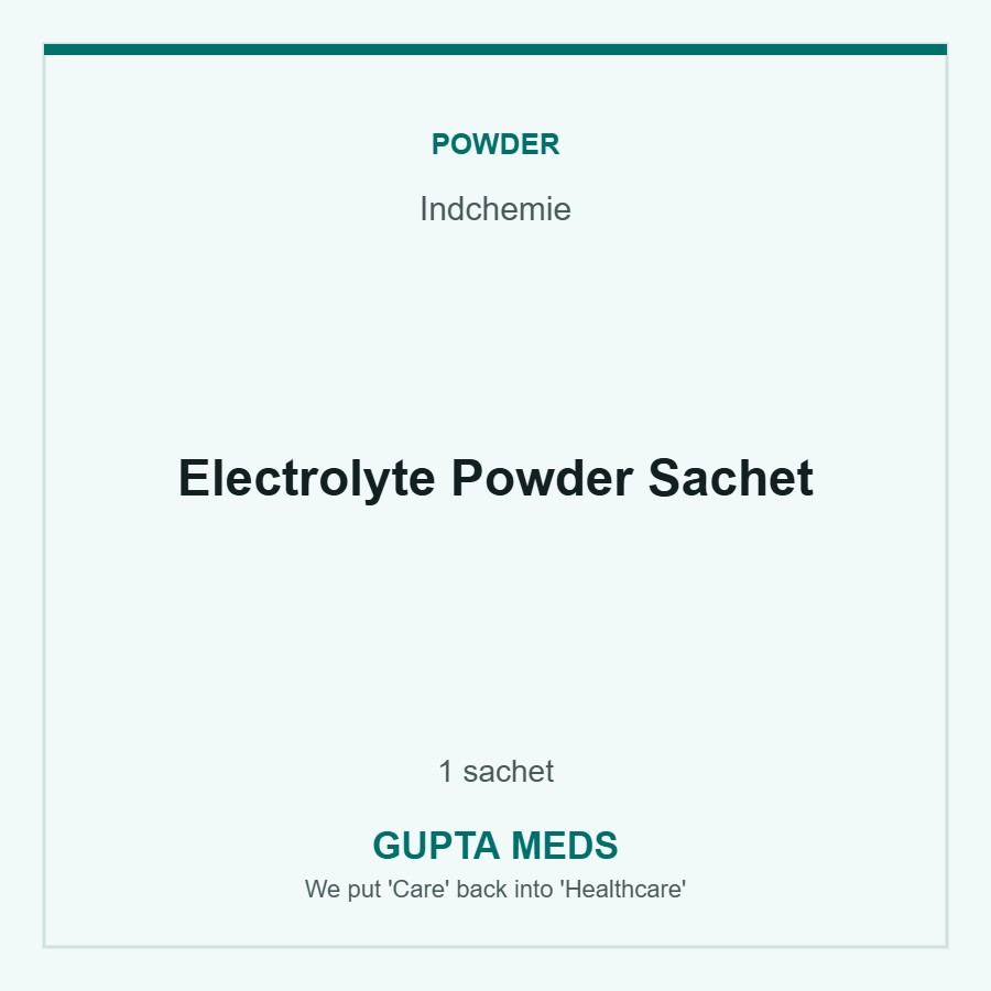 Electrolyte Powder Sachet — Indchemie, 1 sachet. Available at Gupta Meds pharmacy, Cuttack.