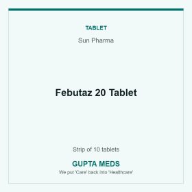 Febutaz 20 Tablet — Sun Pharma, Strip of 10 tablets. Available at Gupta Meds pharmacy, Cuttack.