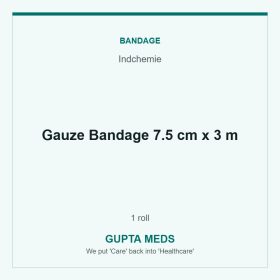Gauze Bandage 7.5 cm x 3 m — Indchemie, 1 roll. Available at Gupta Meds pharmacy, Cuttack.