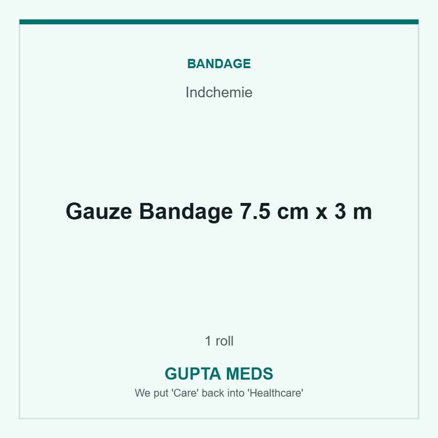Gauze Bandage 7.5 cm x 3 m — Indchemie, 1 roll. Available at Gupta Meds pharmacy, Cuttack.
