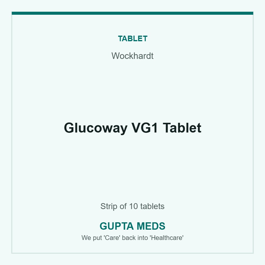 Glucoway VG1 Tablet — Wockhardt, Strip of 10 tablets. Available at Gupta Meds pharmacy, Cuttack.