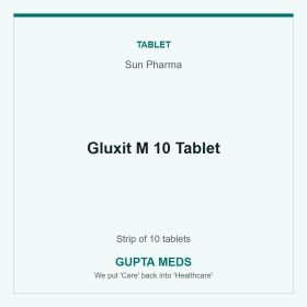 Gluxit M 10 Tablet — Sun Pharma, Strip of 10 tablets. Available at Gupta Meds pharmacy, Cuttack.