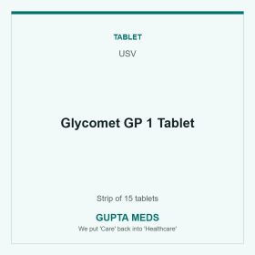 Glycomet GP 1 Tablet — USV, Strip of 15 tablets. Available at Gupta Meds pharmacy, Cuttack.