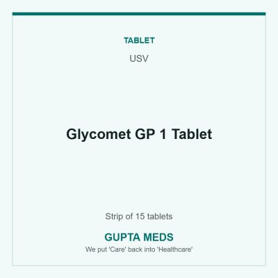 Glycomet GP 1 Tablet — USV, Strip of 15 tablets. Available at Gupta Meds pharmacy, Cuttack.