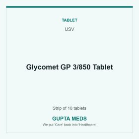 Glycomet GP 3/850 Tablet — USV, Strip of 10 tablets. Available at Gupta Meds pharmacy, Cuttack.