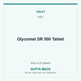 Glycomet SR 500 Tablet — USV, Strip of 20 tablets. Available at Gupta Meds pharmacy, Cuttack.