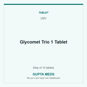 Glycomet Trio 1 Tablet — USV, Strip of 10 tablets. Available at Gupta Meds pharmacy, Cuttack.