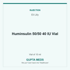 Huminsulin 50/50 40 IU Vial — Eli Lilly, Vial of 10 ml. Available at Gupta Meds pharmacy, Cuttack.