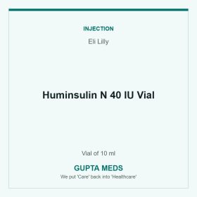 Huminsulin N 40 IU Vial — Eli Lilly, Vial of 10 ml. Available at Gupta Meds pharmacy, Cuttack.