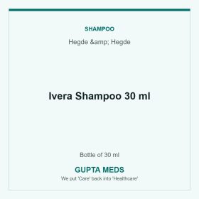 Ivera Shampoo 30 ml — Hegde & Hegde, Bottle of 30 ml. Available at Gupta Meds pharmacy, Cuttack.