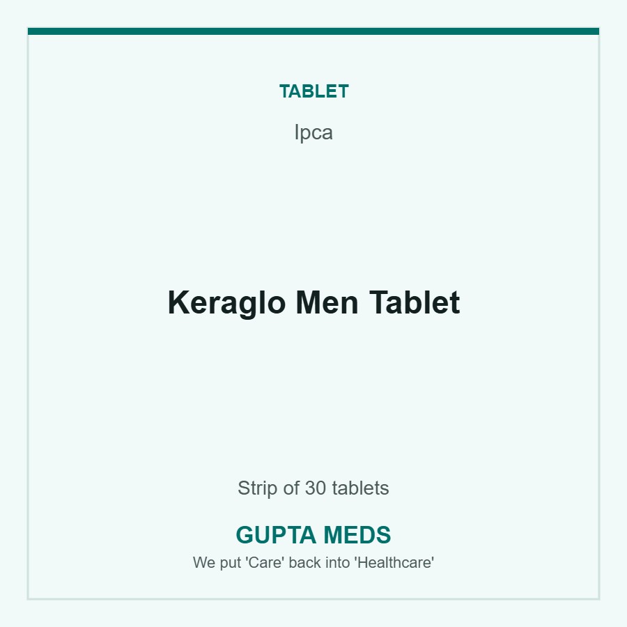 Keraglo Men Tablet — Ipca, Strip of 30 tablets. Available at Gupta Meds pharmacy, Cuttack.