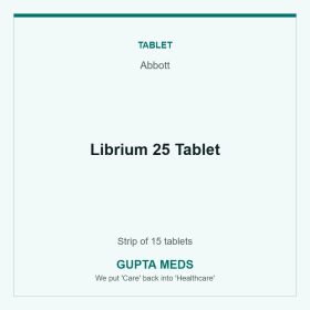 Librium 25 Tablet — Abbott, Strip of 15 tablets. Available at Gupta Meds pharmacy, Cuttack.