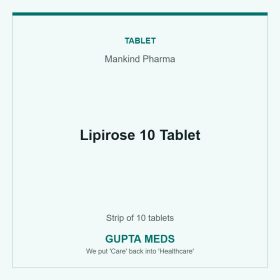Lipirose 10 Tablet — Mankind Pharma, Strip of 10 tablets. Available at Gupta Meds pharmacy, Cuttack.