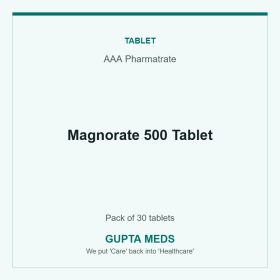 Magnorate 500 Tablet — AAA Pharmatrate, Pack of 30 tablets. Available at Gupta Meds pharmacy, Cuttack.