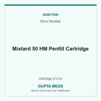 Mixtard 50 HM Penfill Cartridge — Novo Nordisk, Cartridge of 3 ml. Available at Gupta Meds pharmacy, Cuttack.