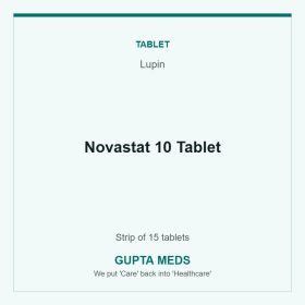 Novastat 10 Tablet — Lupin, Strip of 15 tablets. Available at Gupta Meds pharmacy, Cuttack.