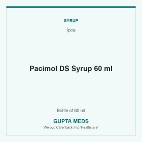 Pacimol DS Syrup 60 ml — Ipca, Bottle of 60 ml. Available at Gupta Meds pharmacy, Cuttack.