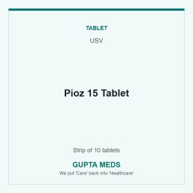 Pioz 15 Tablet — USV, Strip of 10 tablets. Available at Gupta Meds pharmacy, Cuttack.