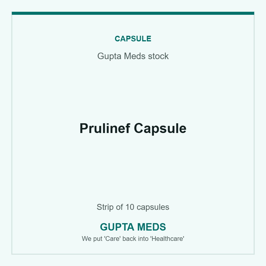 Prulinef Capsule — Gupta Meds stock, Strip of 10 capsules. Available at Gupta Meds pharmacy, Cuttack.