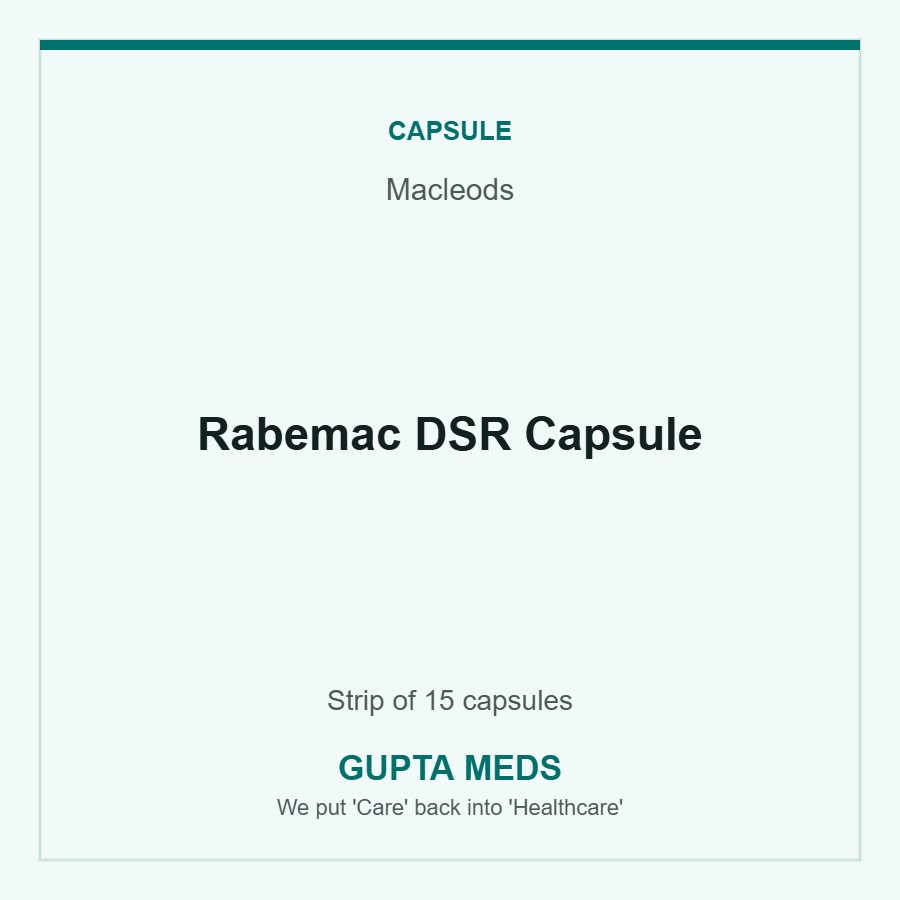 Rabemac DSR Capsule — Macleods, Strip of 15 capsules. Available at Gupta Meds pharmacy, Cuttack.