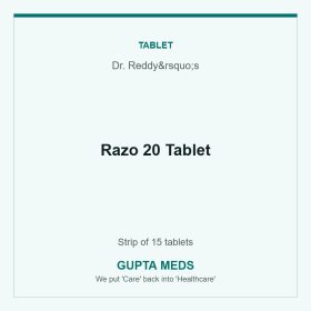 Razo 20 Tablet — Dr. Reddy&rsquo;s, Strip of 15 tablets. Available at Gupta Meds pharmacy, Cuttack.