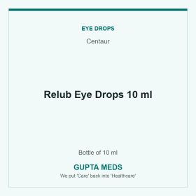 Relub Eye Drops 10 ml — Centaur, Bottle of 10 ml. Available at Gupta Meds pharmacy, Cuttack.