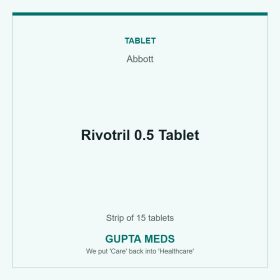 Rivotril 0.5 Tablet — Abbott, Strip of 15 tablets. Available at Gupta Meds pharmacy, Cuttack.