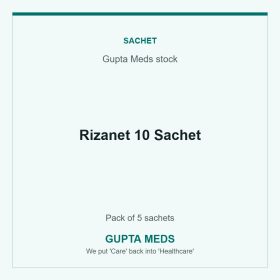 Rizanet 10 Sachet — Gupta Meds stock, Pack of 5 sachets. Available at Gupta Meds pharmacy, Cuttack.